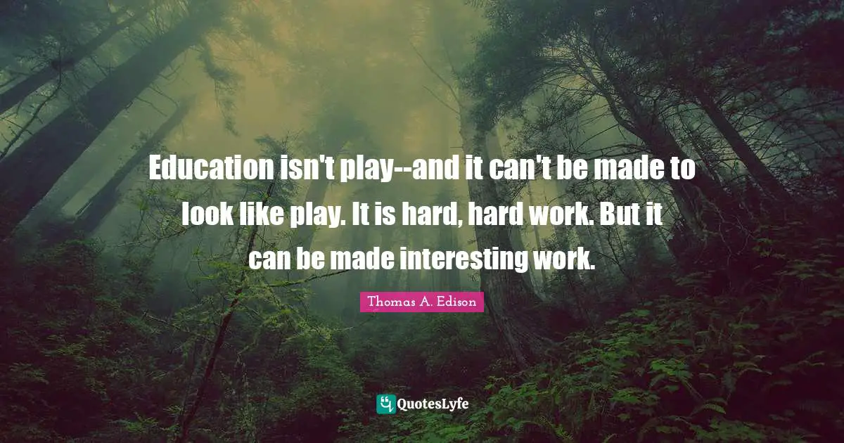 Education isn't play--and it can't be made to look like play. It is hard, hard work. But it can be made interesting work.