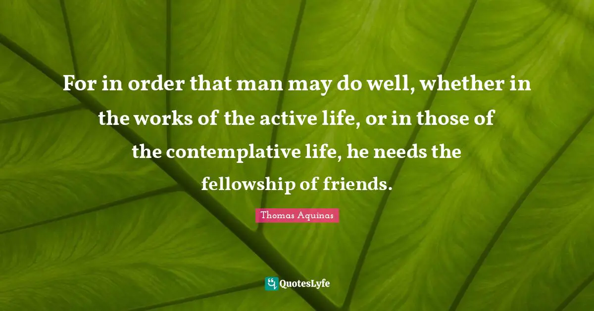 For in order that man may do well, whether in the works of the active life, or in those of the contemplative life, he needs the fellowship of friends.