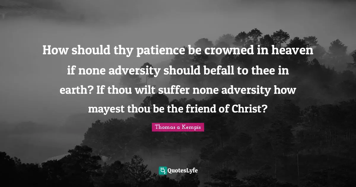 How should thy patience be crowned in heaven if none adversity should befall to thee in earth? If thou wilt suffer none adversity how mayest thou be the friend of Christ?
