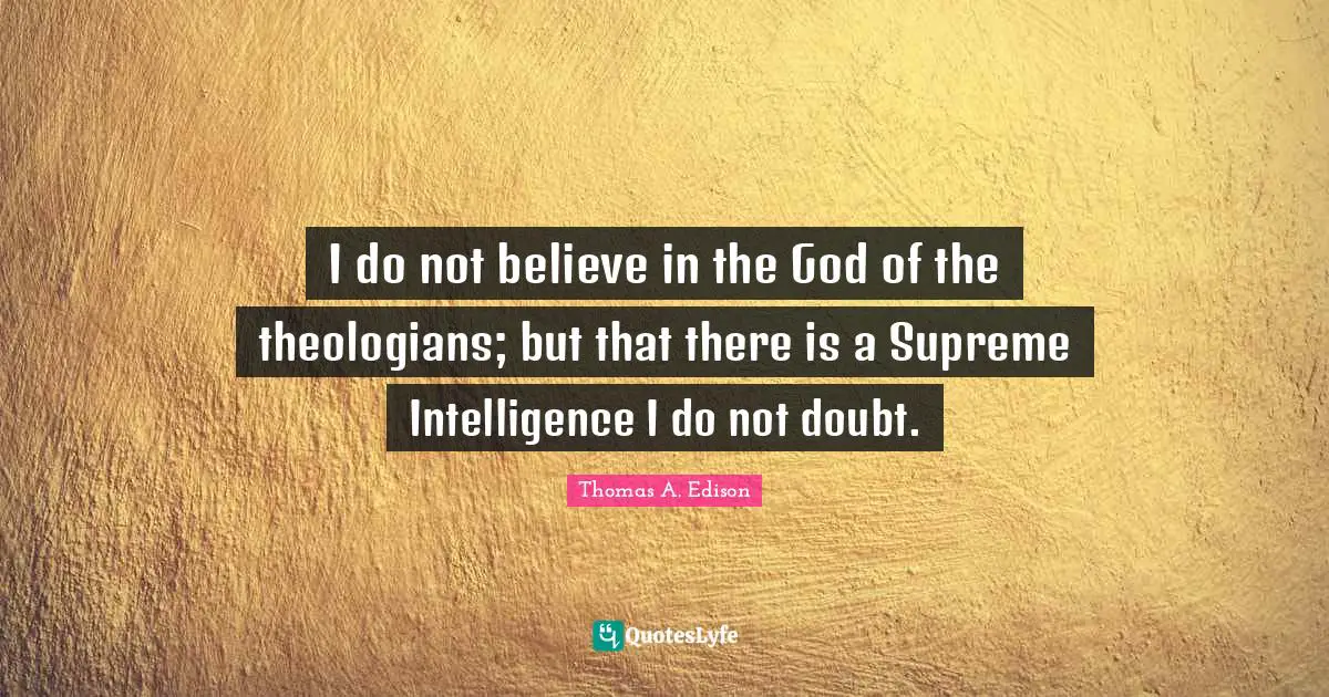 I do not believe in the God of the theologians; but that there is a Supreme Intelligence I do not doubt.