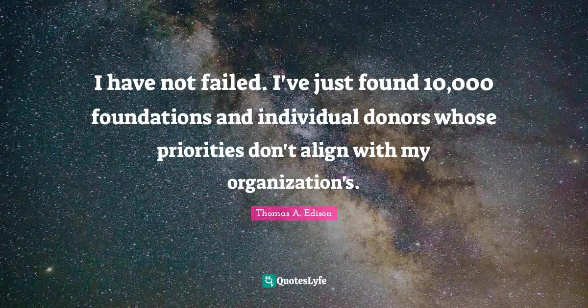 I have not failed. I've just found 10,000 foundations and individual donors whose priorities don't align with my organization's.