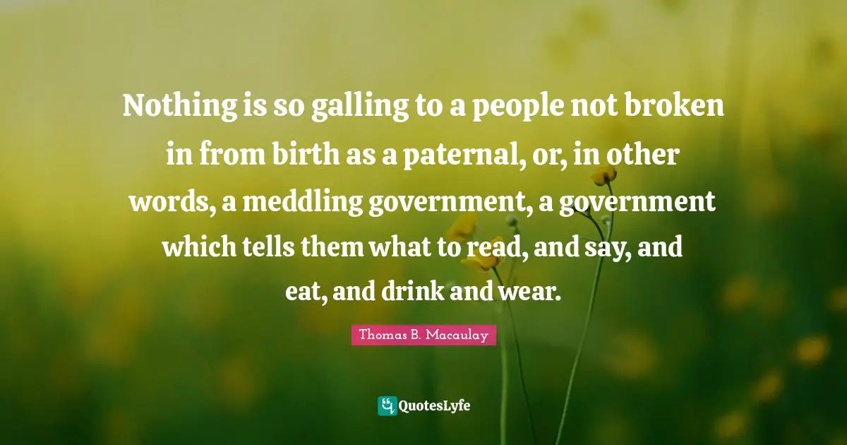 Nothing is so galling to a people not broken in from birth as a paternal, or, in other words, a meddling government, a government which tells them what to read, and say, and eat, and drink and wear.
