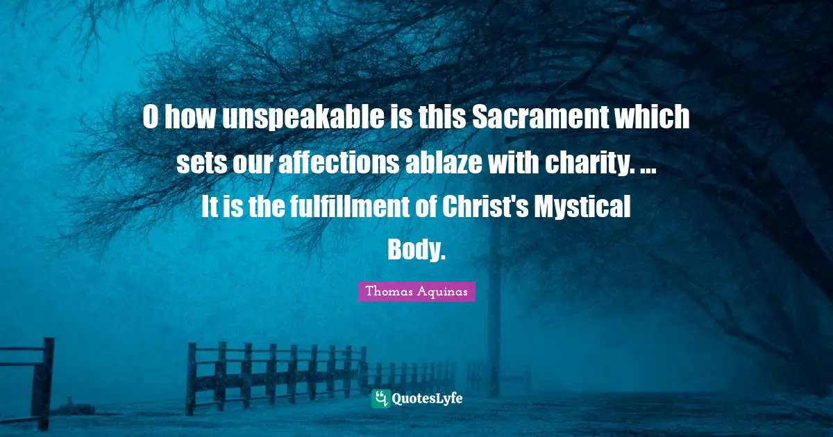 O how unspeakable is this Sacrament which sets our affections ablaze with charity. ... It is the fulfillment of Christ's Mystical Body.