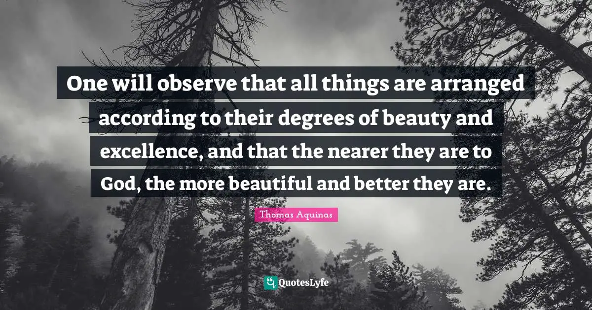 One will observe that all things are arranged according to their degrees of beauty and excellence, and that the nearer they are to God, the more beautiful and better they are.