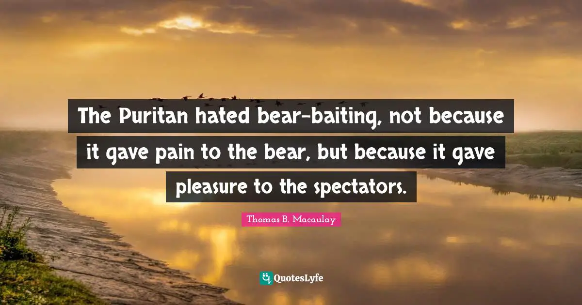 The Puritan hated bear-baiting, not because it gave pain to the bear, but because it gave pleasure to the spectators.