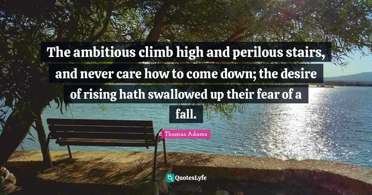 The ambitious climb high and perilous stairs, and never care how to come down; the desire of rising hath swallowed up their fear of a fall.