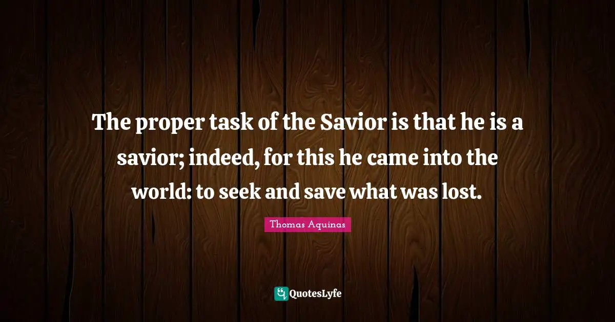 The proper task of the Savior is that he is a savior; indeed, for this he came into the world: to seek and save what was lost.