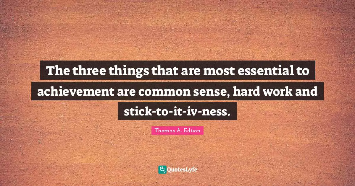 The three things that are most essential to achievement are common sense, hard work and stick-to-it-iv-ness.