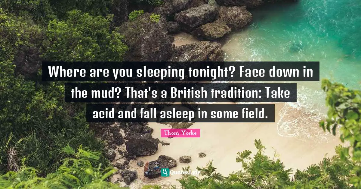 Where are you sleeping tonight? Face down in the mud? That's a British tradition: Take acid and fall asleep in some field.