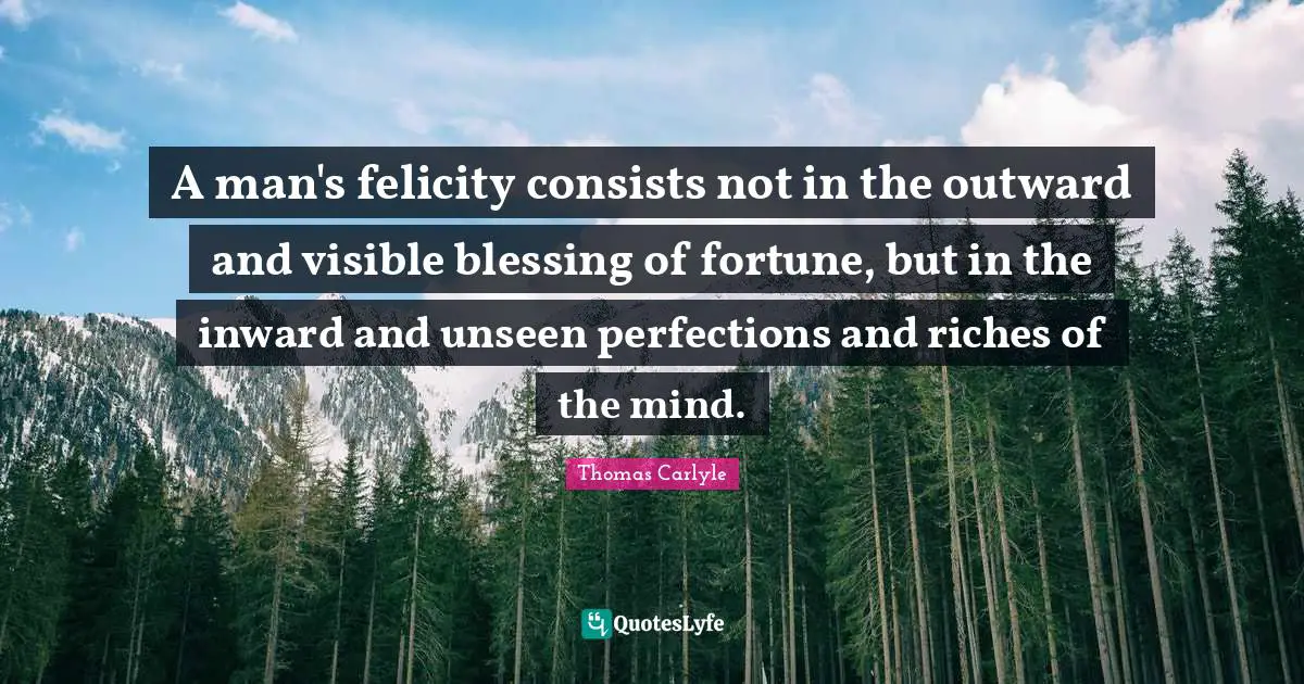 Felicity Quotes: "A man's felicity consists not in the outward and visible blessing of fortune, but in the inward and unseen perfections and riches of the mind."