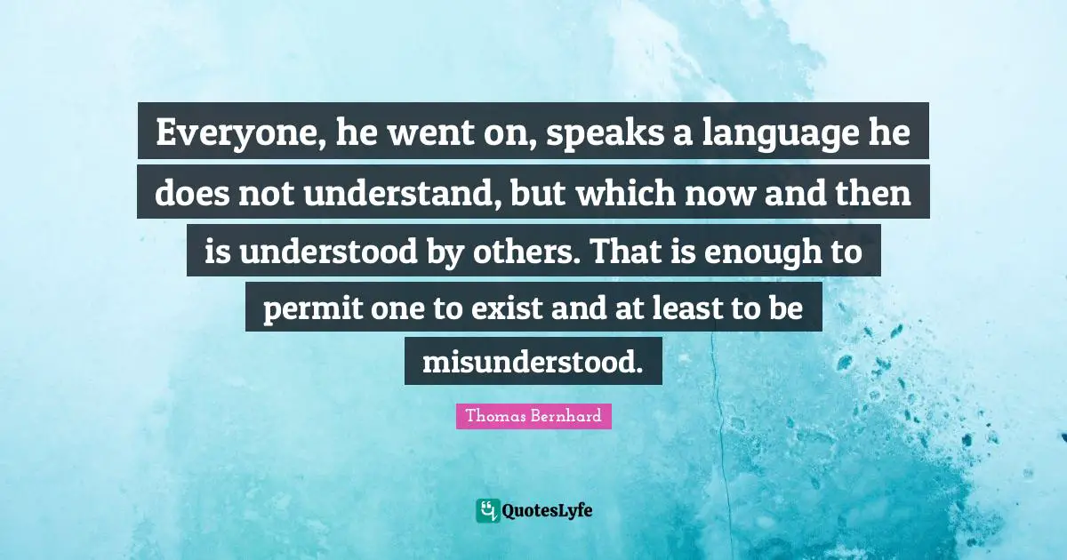 Everyone, he went on, speaks a language he does not understand, but which now and then is understood by others. That is enough to permit one to exist and at least to be misunderstood.