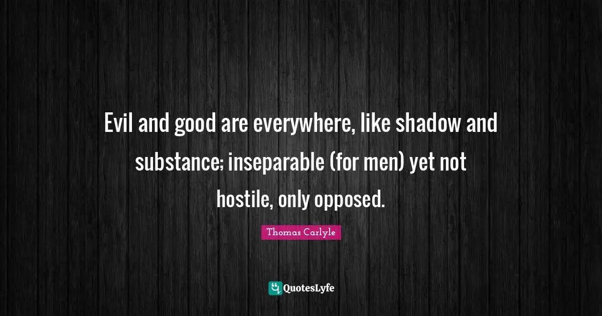 Evil and good are everywhere, like shadow and substance; inseparable (for men) yet not hostile, only opposed.