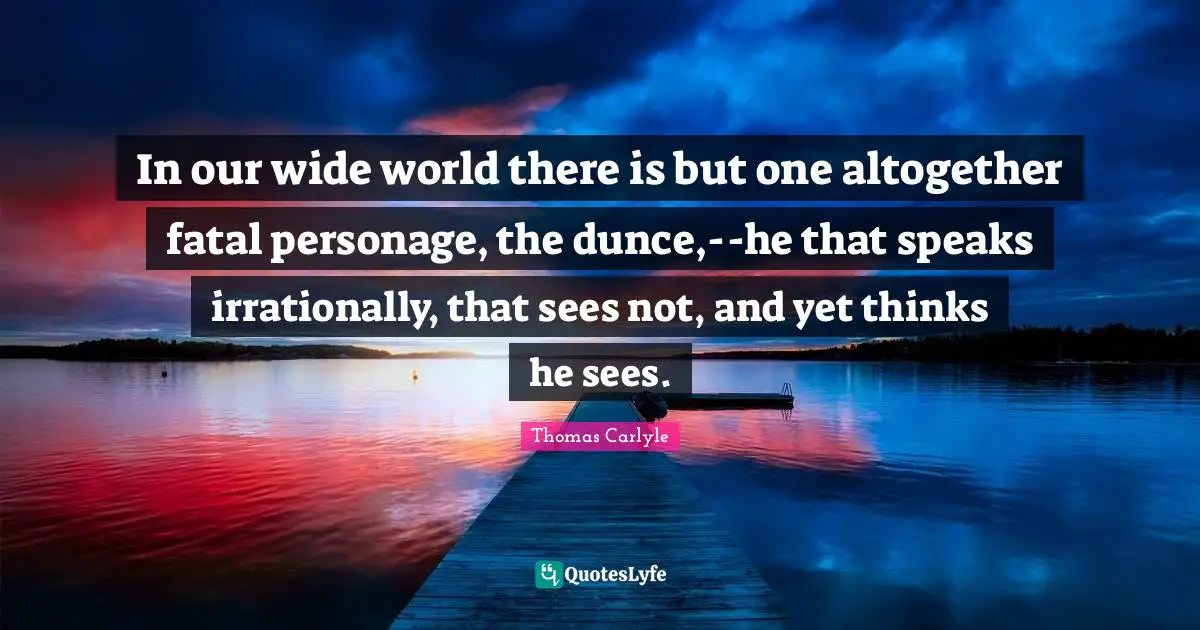 In our wide world there is but one altogether fatal personage, the dunce,--he that speaks irrationally, that sees not, and yet thinks he sees.