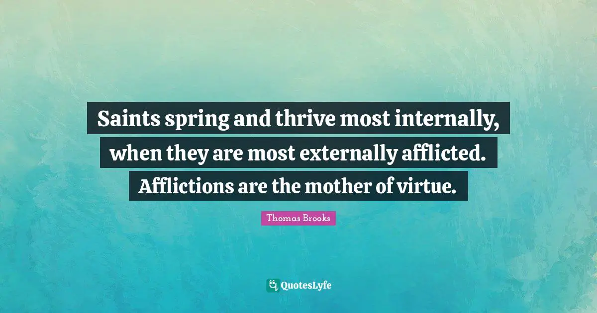 Saints spring and thrive most internally, when they are most externally afflicted. Afflictions are the mother of virtue.