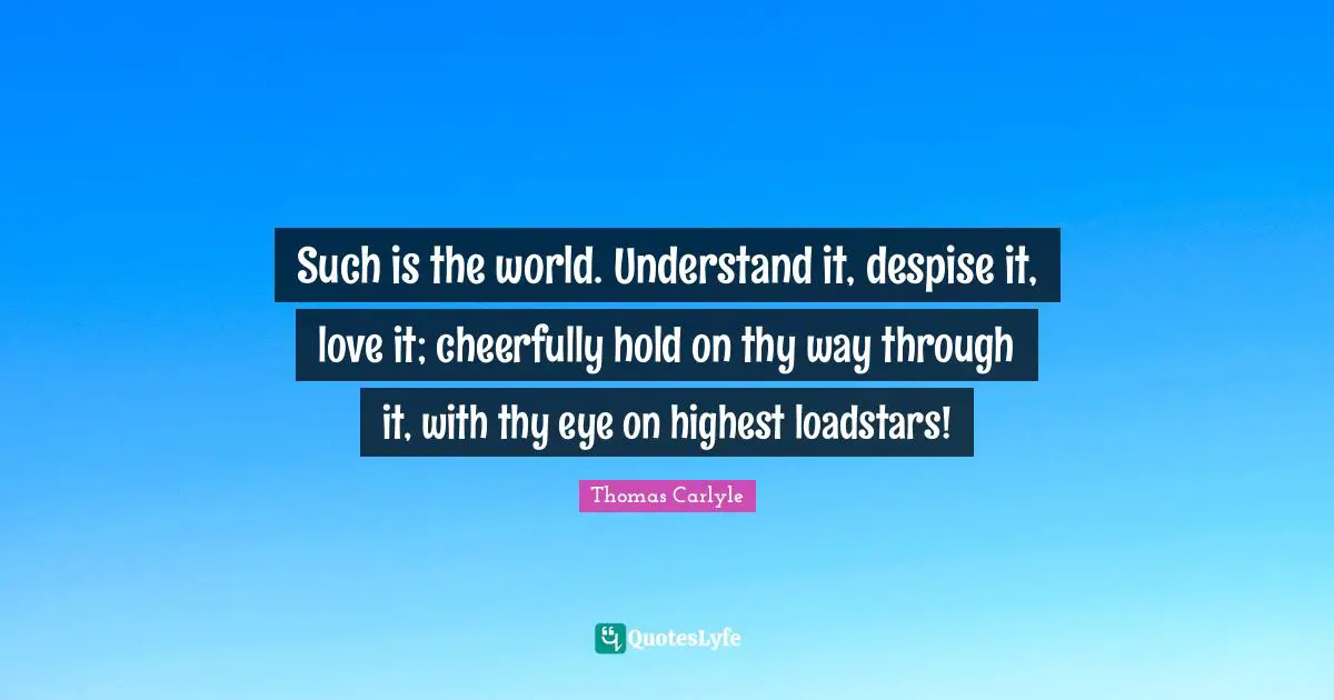 Such is the world. Understand it, despise it, love it; cheerfully hold on thy way through it, with thy eye on highest loadstars!