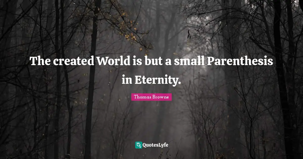 The created World is but a small Parenthesis in Eternity.