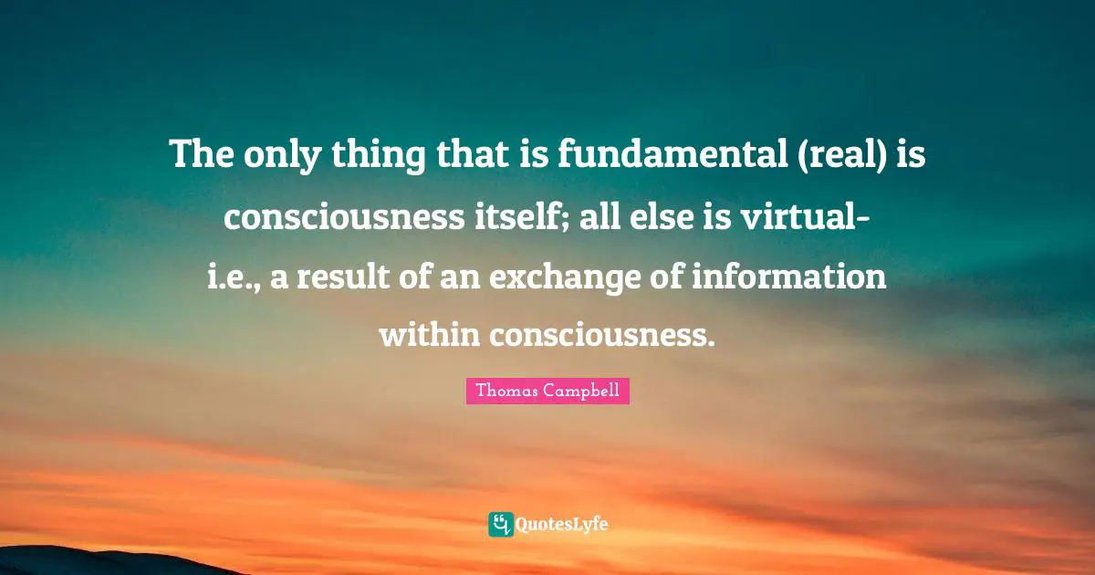 Thomas  Campbell Quotes: "The only thing that is fundamental (real) is consciousness itself; all else is virtual- i.e., a result of an exchange of information within consciousness."