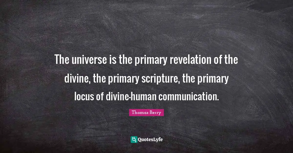 The universe is the primary revelation of the divine, the primary scripture, the primary locus of divine-human communication.