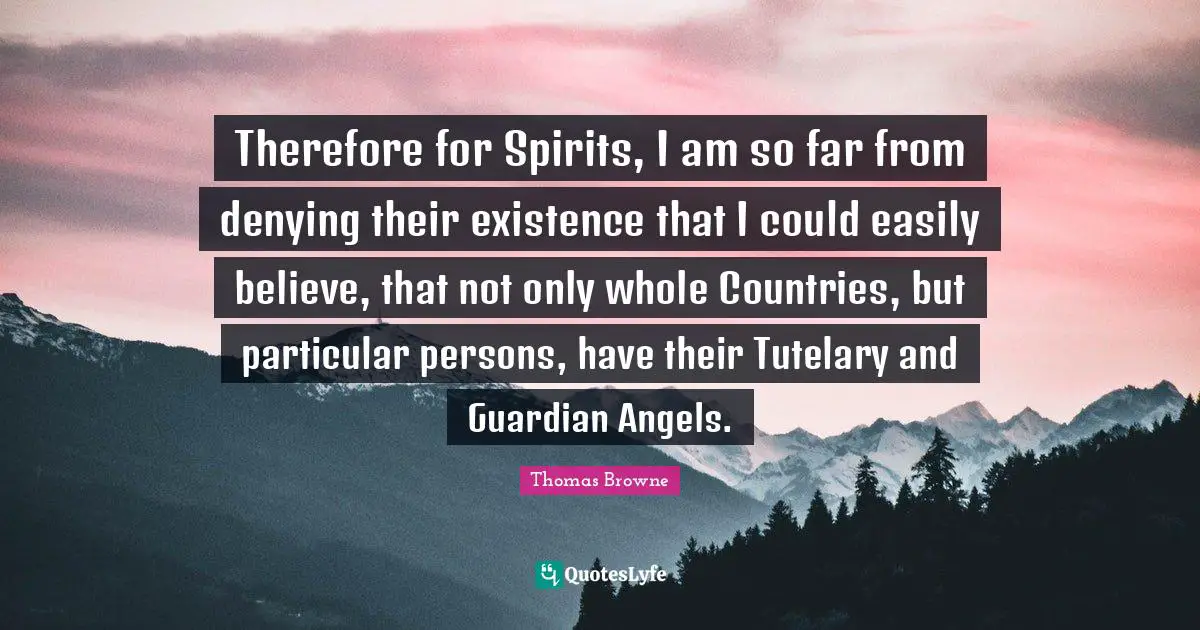 Therefore for Spirits, I am so far from denying their existence that I could easily believe, that not only whole Countries, but particular persons, have their Tutelary and Guardian Angels.
