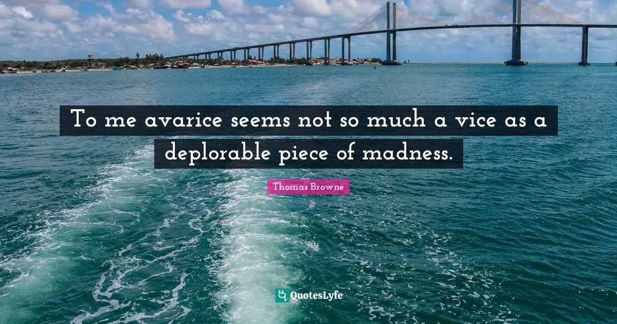 To me avarice seems not so much a vice as a deplorable piece of madness.