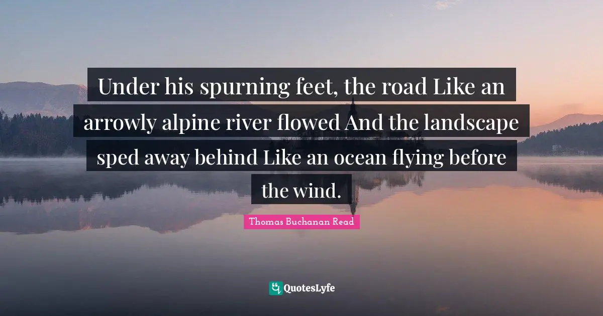 Under his spurning feet, the road Like an arrowly alpine river flowed And the landscape sped away behind Like an ocean flying before the wind.