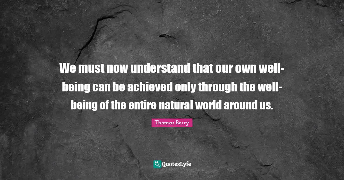 We must now understand that our own well-being can be achieved only through the well-being of the entire natural world around us.