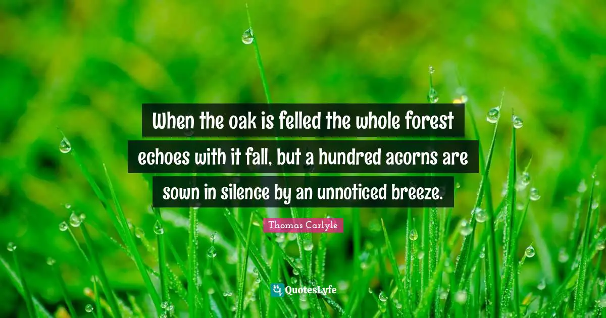 When the oak is felled the whole forest echoes with it fall, but a hundred acorns are sown in silence by an unnoticed breeze.