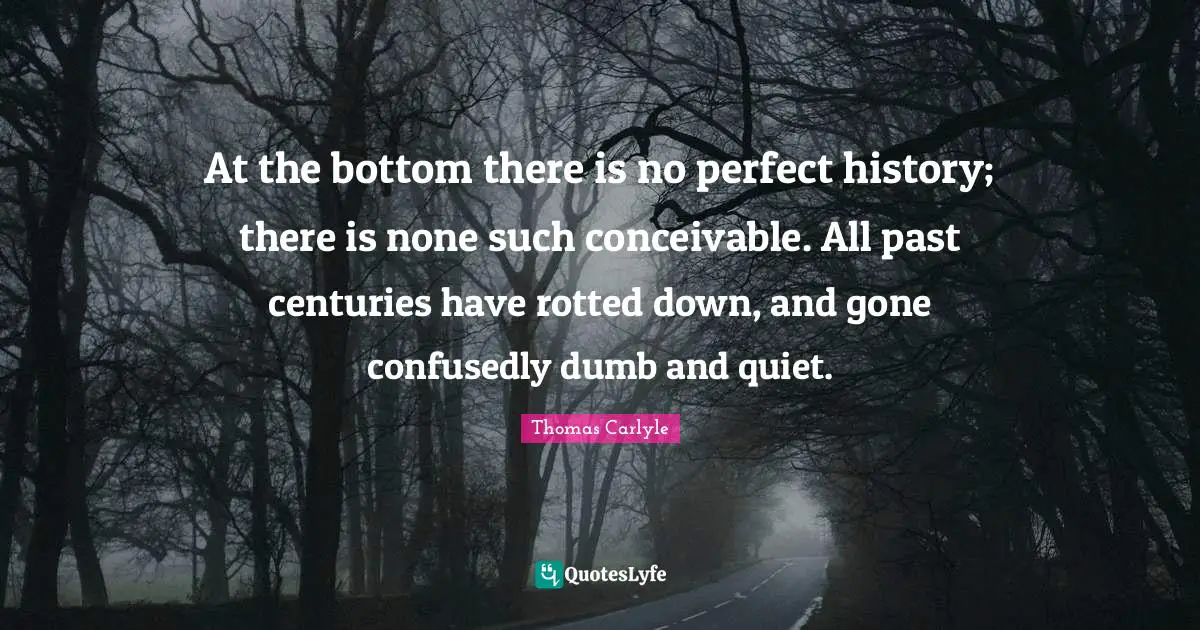 At the bottom there is no perfect history; there is none such conceivable. All past centuries have rotted down, and gone confusedly dumb and quiet.