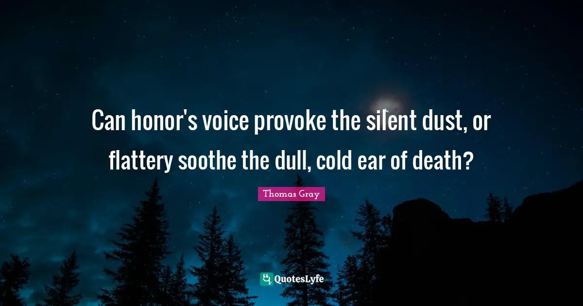 Can honor's voice provoke the silent dust, or flattery soothe the dull, cold ear of death?