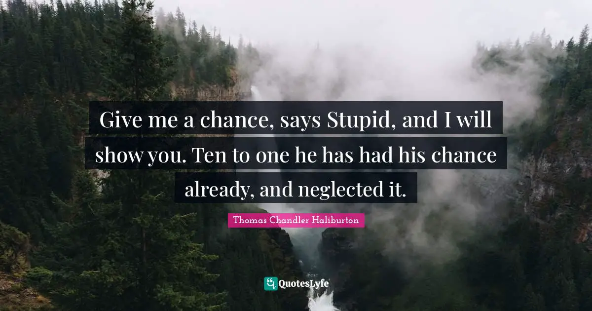 Give me a chance, says Stupid, and I will show you. Ten to one he has had his chance already, and neglected it.