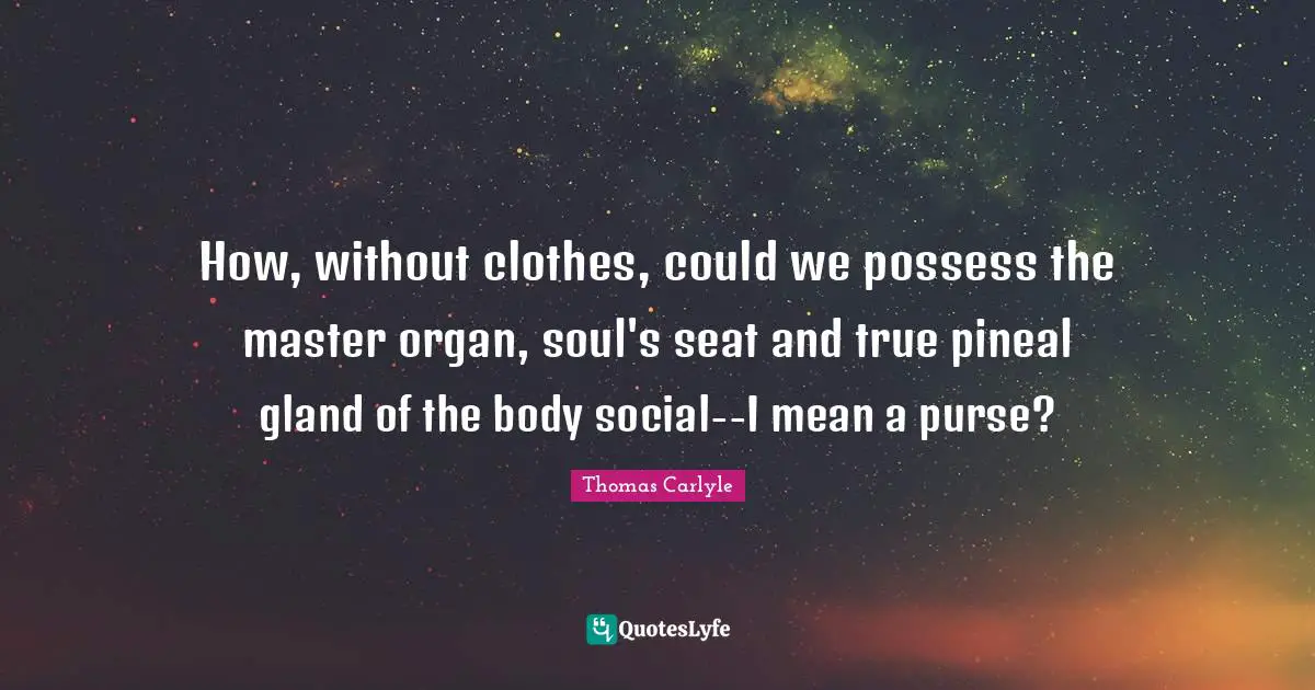 How, without clothes, could we possess the master organ, soul's seat and true pineal gland of the body social--I mean a purse?