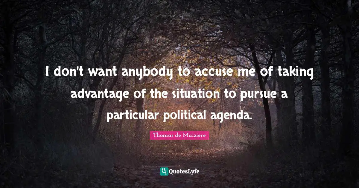 I don't want anybody to accuse me of taking advantage of the situation to pursue a particular political agenda.