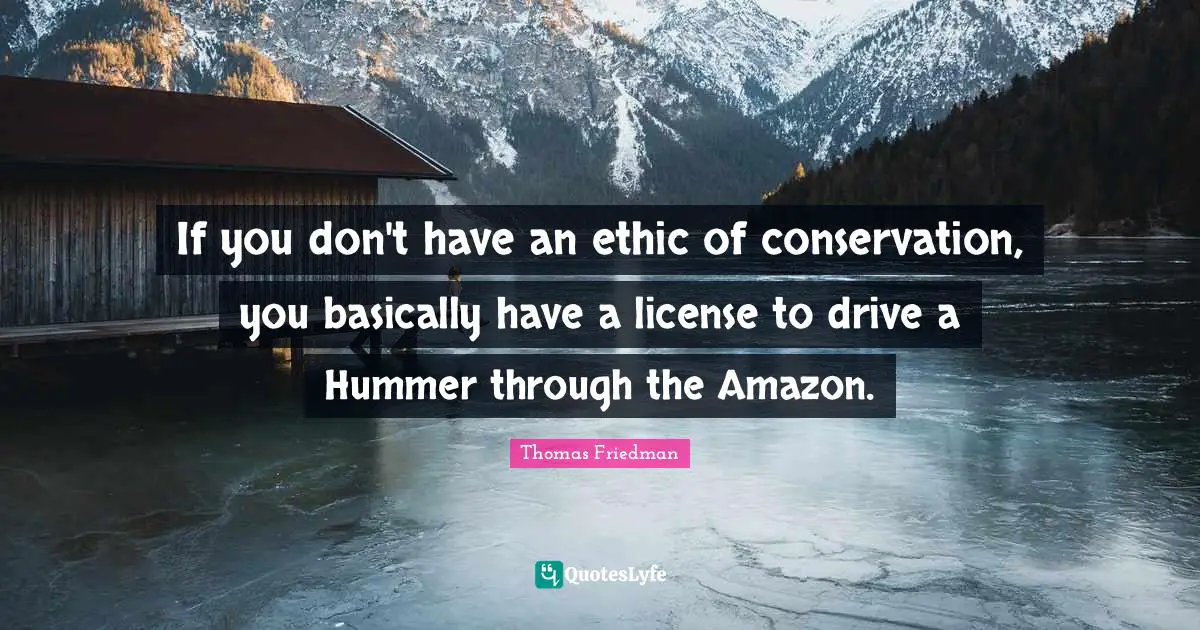 Thomas Friedman Quotes: "If you don't have an ethic of conservation, you basically have a license to drive a Hummer through the Amazon."