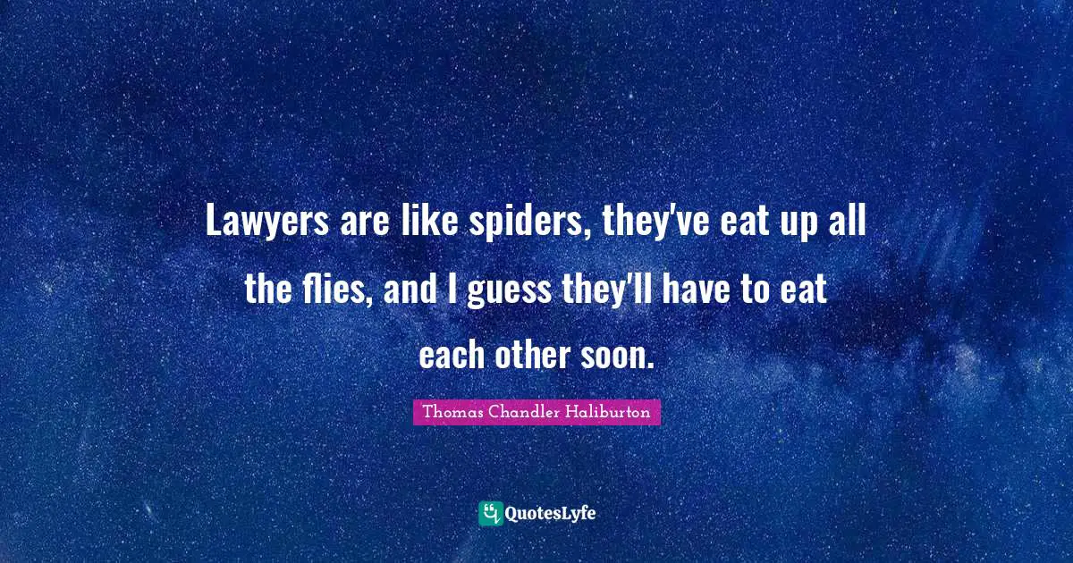 Lawyers are like spiders, they've eat up all the flies, and I guess they'll have to eat each other soon.