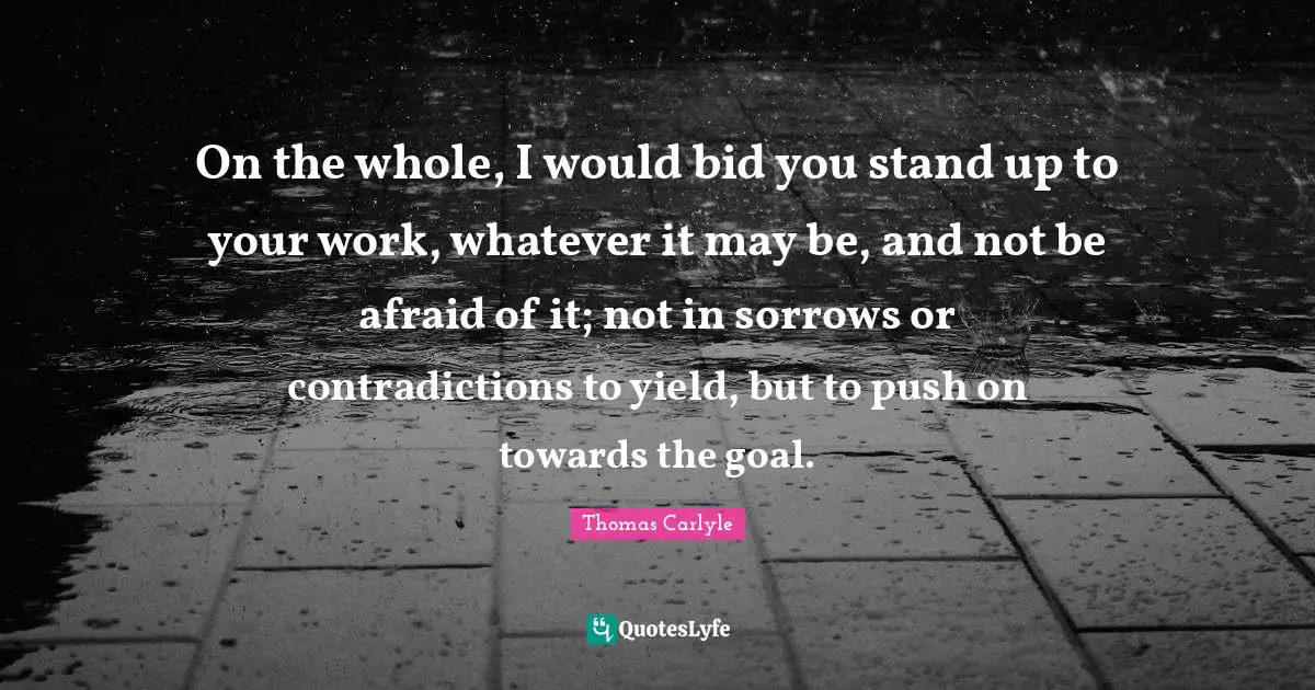 On the whole, I would bid you stand up to your work, whatever it may be, and not be afraid of it; not in sorrows or contradictions to yield, but to push on towards the goal.