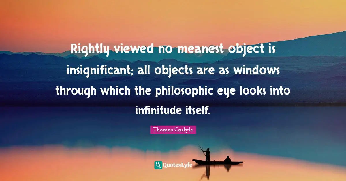 Rightly viewed no meanest object is insignificant; all objects are as windows through which the philosophic eye looks into infinitude itself.