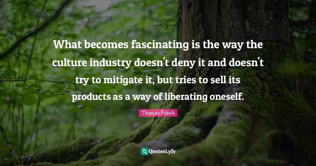 What becomes fascinating is the way the culture industry doesn't deny it and doesn't try to mitigate it, but tries to sell its products as a way of liberating oneself.