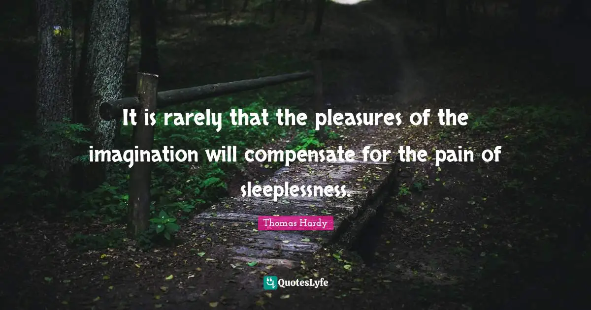 It is rarely that the pleasures of the imagination will compensate for the pain of sleeplessness.