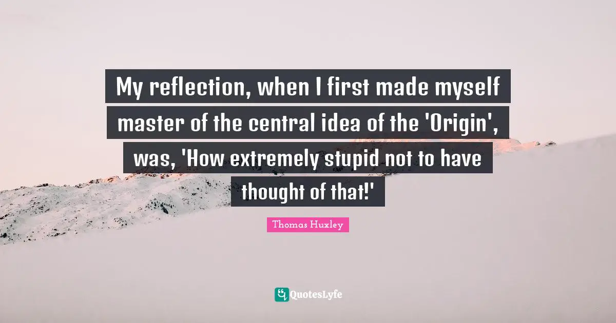 My reflection, when I first made myself master of the central idea of the 'Origin', was, 'How extremely stupid not to have thought of that!'