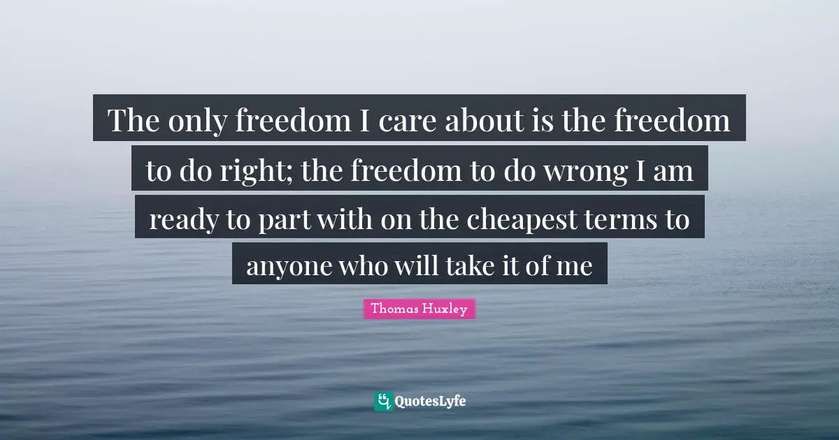 The only freedom I care about is the freedom to do right; the freedom to do wrong I am ready to part with on the cheapest terms to anyone who will take it of me