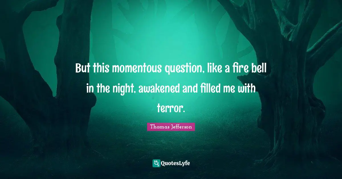 But this momentous question, like a fire bell in the night, awakened and filled me with terror.