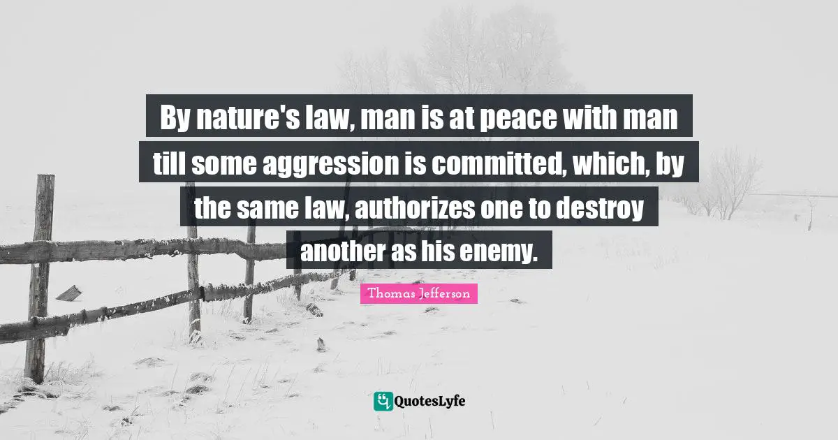 By nature's law, man is at peace with man till some aggression is committed, which, by the same law, authorizes one to destroy another as his enemy.