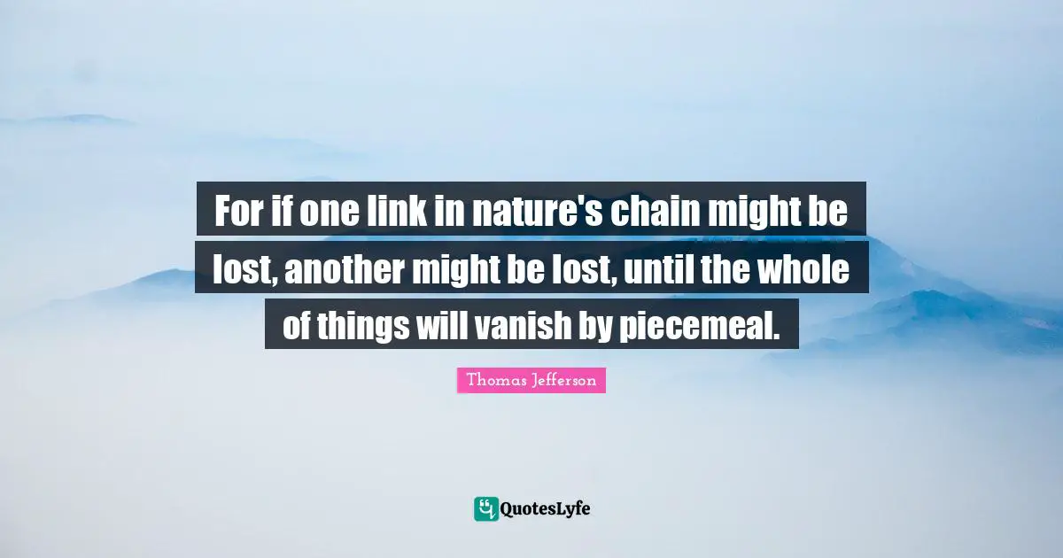 Links Quotes: "For if one link in nature's chain might be lost, another might be lost, until the whole of things will vanish by piecemeal."