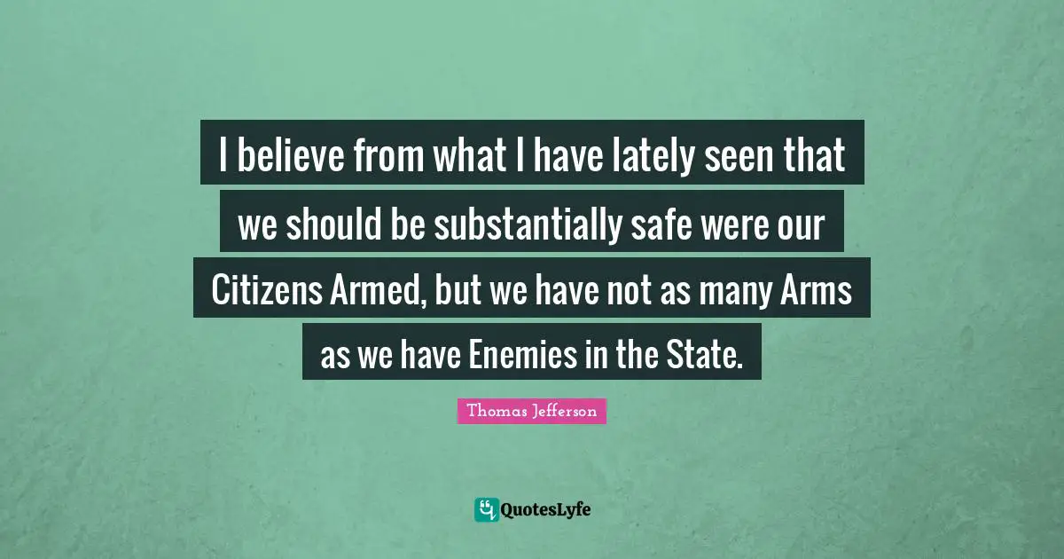 I believe from what I have lately seen that we should be substantially safe were our Citizens Armed, but we have not as many Arms as we have Enemies in the State.
