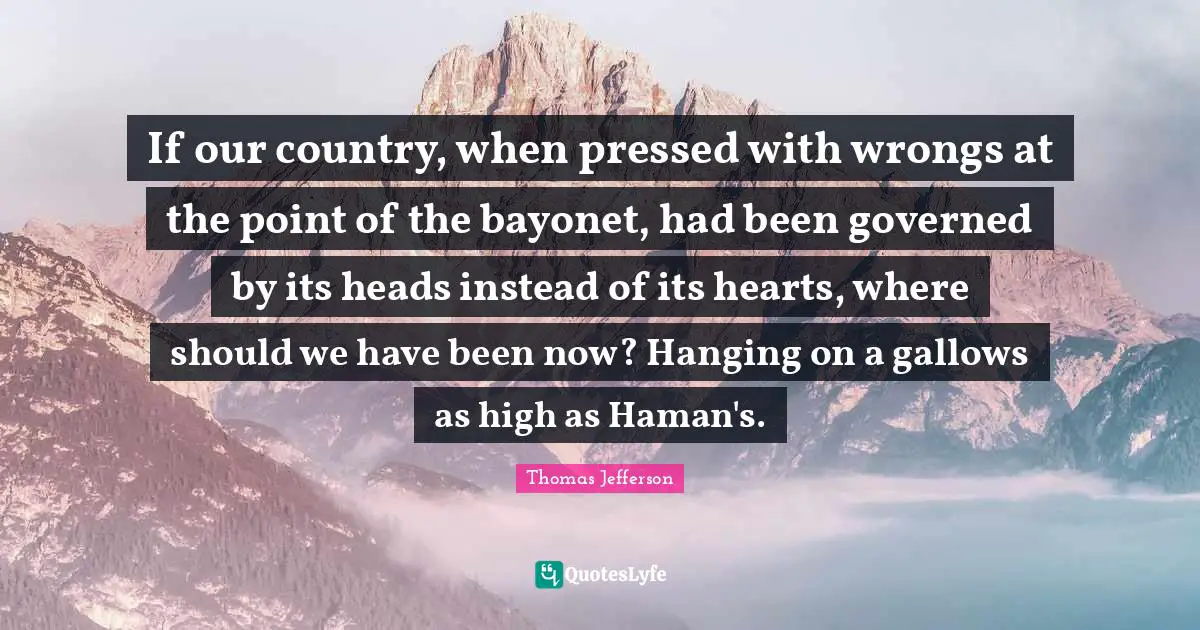 If our country, when pressed with wrongs at the point of the bayonet, had been governed by its heads instead of its hearts, where should we have been now? Hanging on a gallows as high as Haman's.