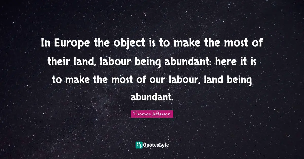 In Europe the object is to make the most of their land, labour being abundant: here it is to make the most of our labour, land being abundant.