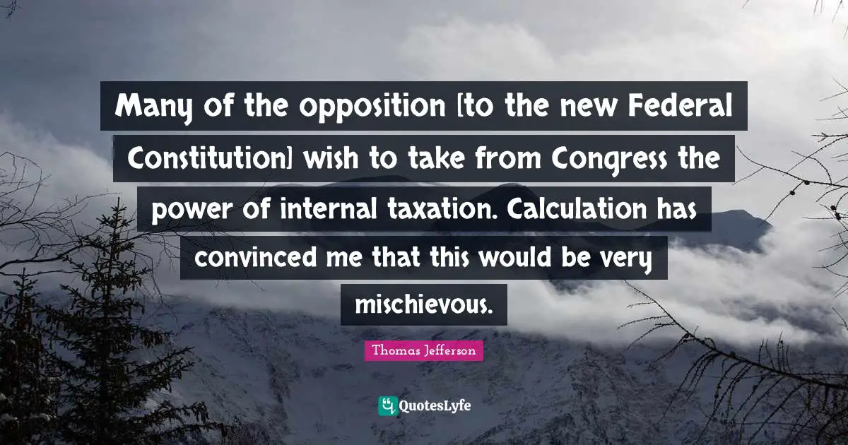Many of the opposition [to the new Federal Constitution] wish to take from Congress the power of internal taxation. Calculation has convinced me that this would be very mischievous.