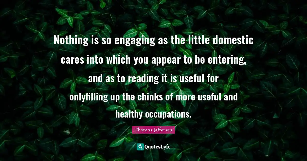 Nothing is so engaging as the little domestic cares into which you appear to be entering, and as to reading it is useful for onlyfilling up the chinks of more useful and healthy occupations.