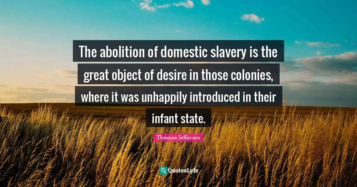 The abolition of domestic slavery is the great object of desire in those colonies, where it was unhappily introduced in their infant state.