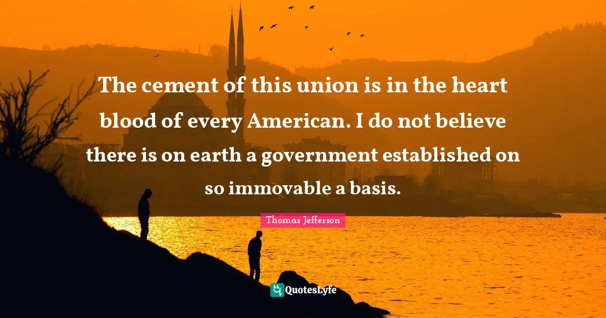 The cement of this union is in the heart blood of every American. I do not believe there is on earth a government established on so immovable a basis.